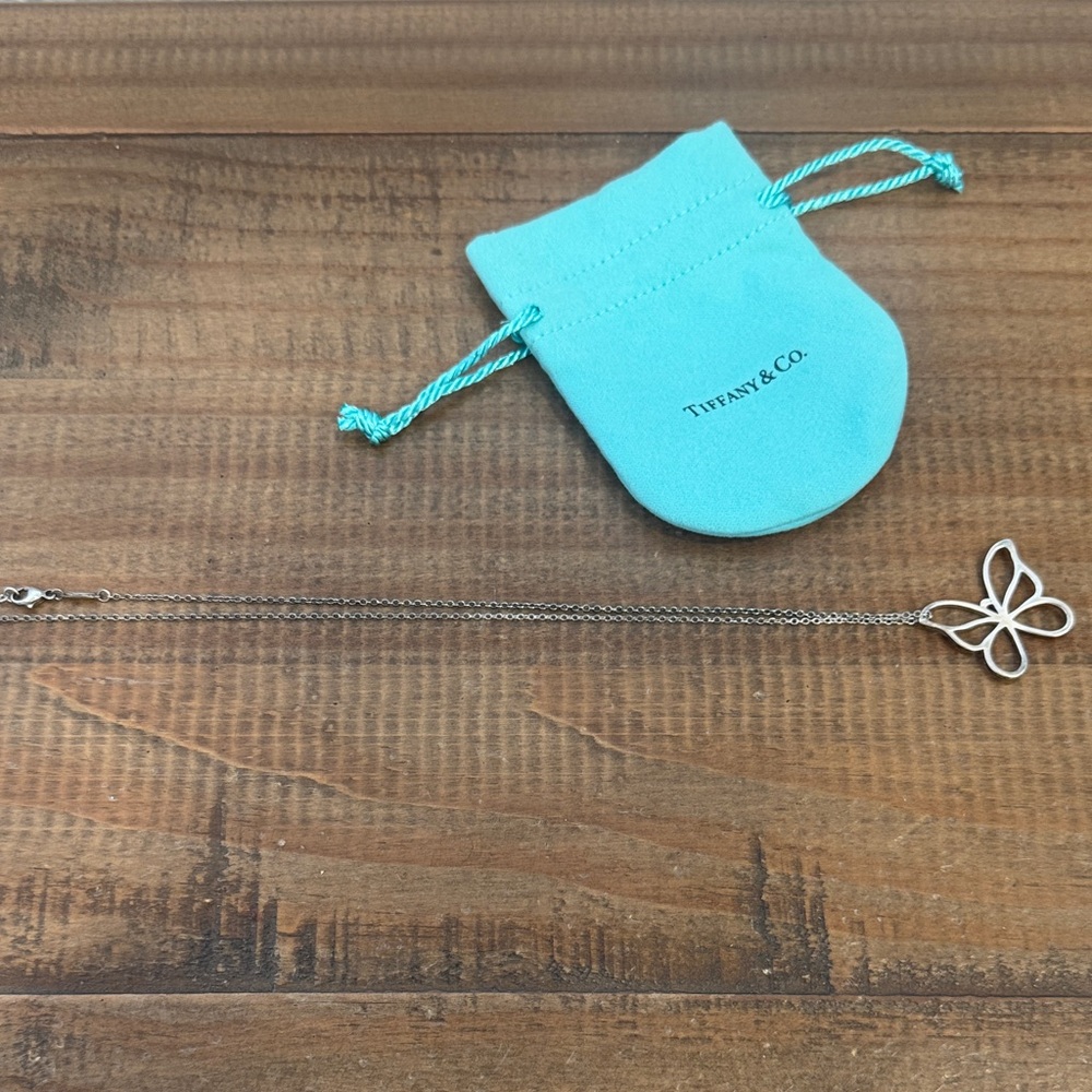 Tiffany & Co. Silver Butterfly Necklace with Tiffany Blue Pouch